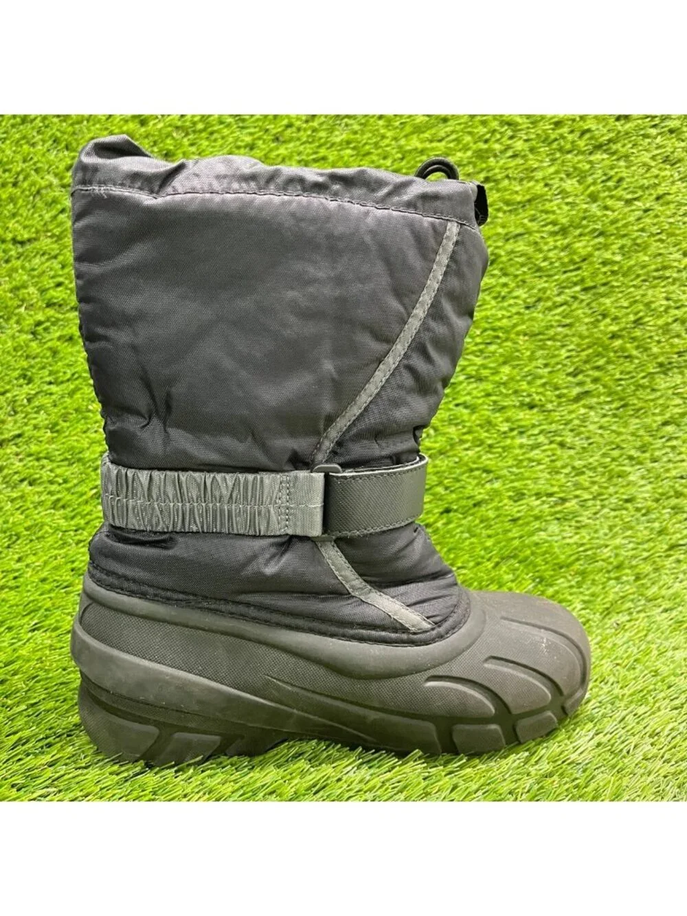 Sorel Flurry Boys Size 3Y Black Outdoor Waterproof Pull On Winter Snow Boots